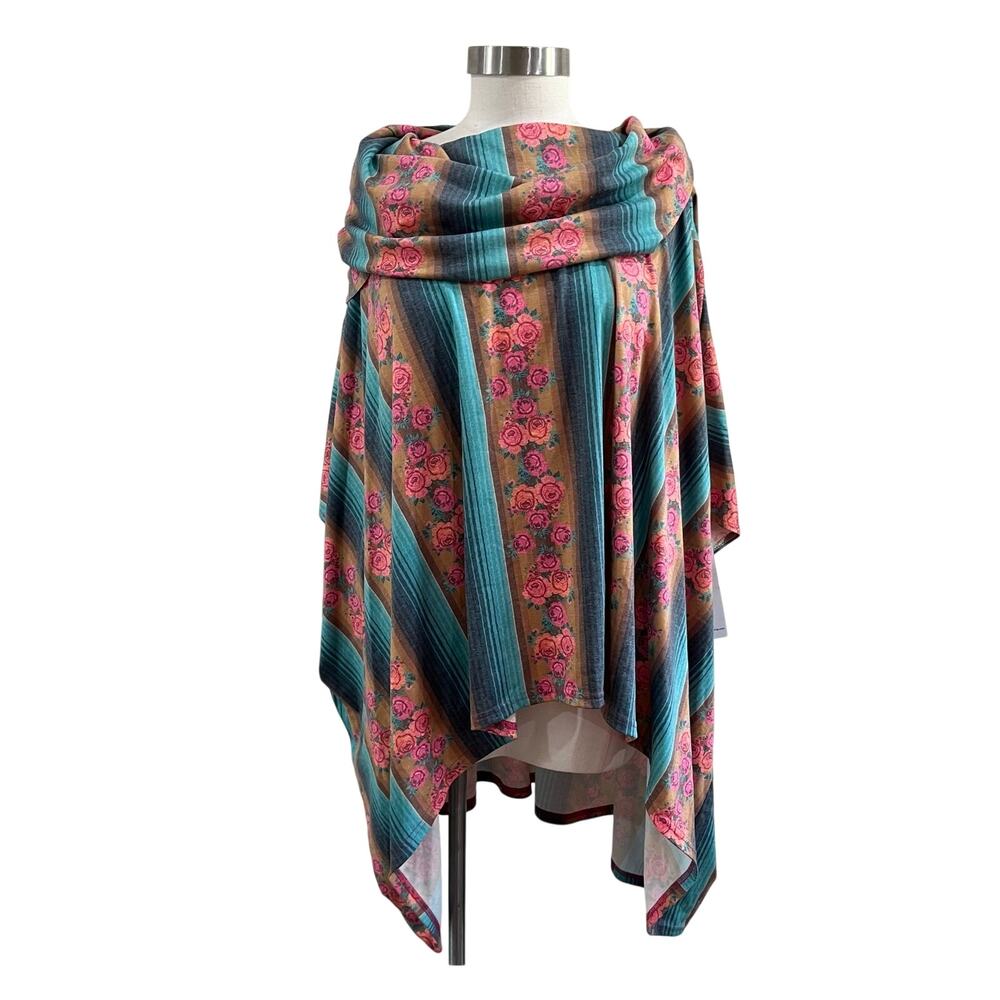 Crazy Train Floral Western Rodeo Poncho Pullover Boho Colorful OS NWT
